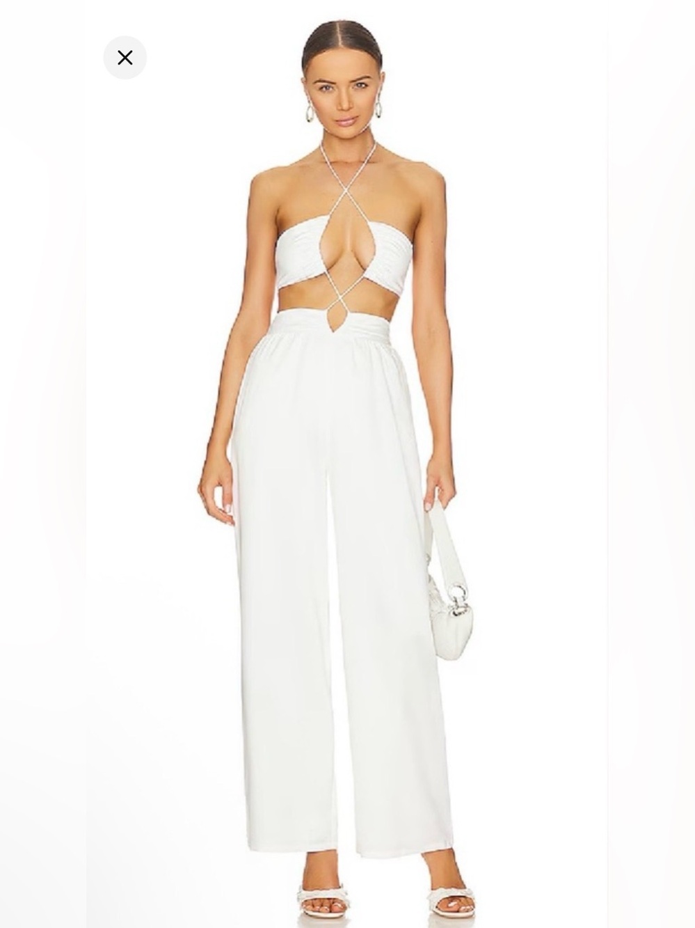 superdown White Cutout Halter Wide-Leg Jumpsuit